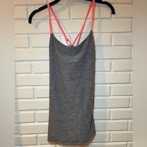 Lululemon Athletica Heathered Slate Grey Tank with Neon Peach Straps - Size 6